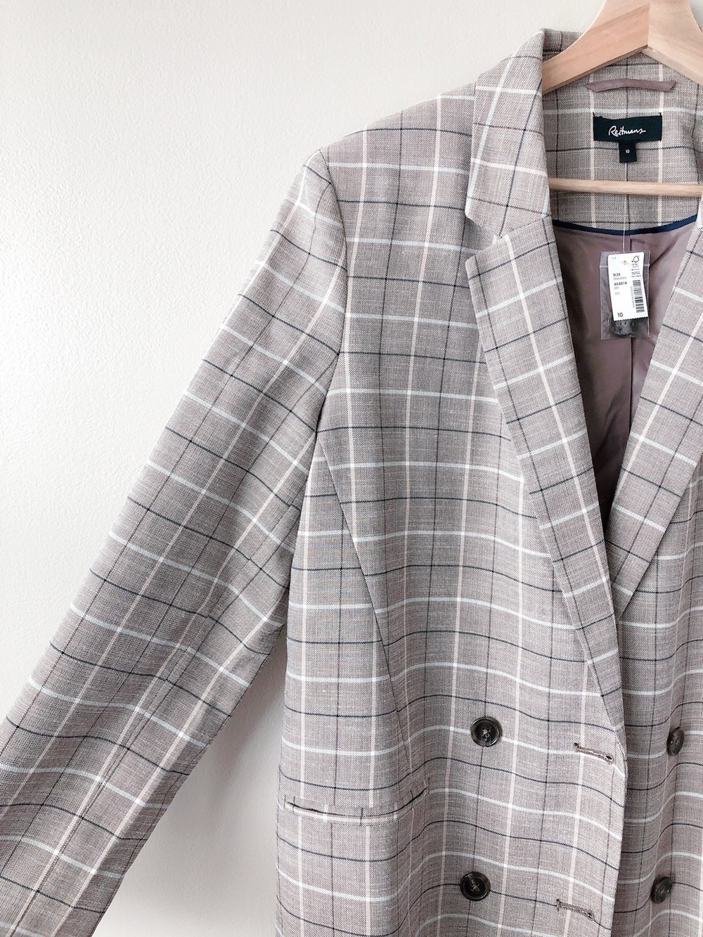 Reitman blazer size 10 women’s jacket plaid taupe - Picture 4 of 14